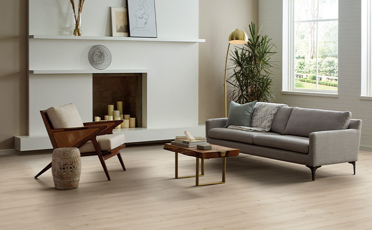 luxury vinyl plank flooring in minimalist living room